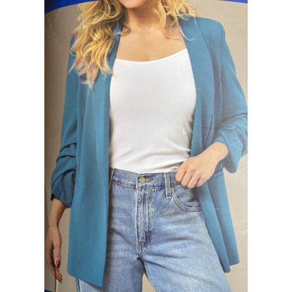Dakota Blue Jackets & Blazers - NEW Dakota Blue Crepe Blazer Women's XXL Ruched Sleeve Open front Casual